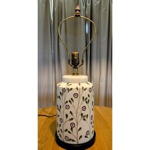 Rare! Vintage Frederick Cooper Porcelain Hand Painted Lamp Ivory Floral Leaves